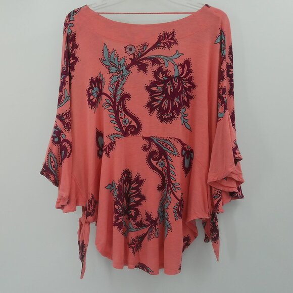 Free People Maui Wowie V-Neck Poncho Top Women's S Passion Flower Pink Oversize - Picture 9 of 10